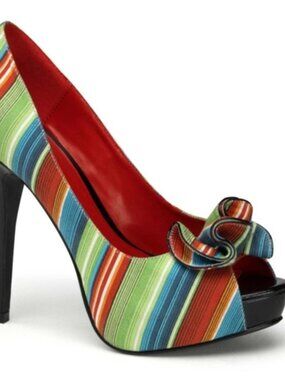 PIN UP COUTURE Stiletto Striped Fabric Pumps